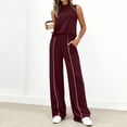 thumbnail image 2 of Womens 2 Piece Lounge Set Summer Travel Outfits Sweatsuit Mock Neck Tank Top Wide Leg Pants with Pockets Casual Activewear Deep Red XL, 2 of 4
