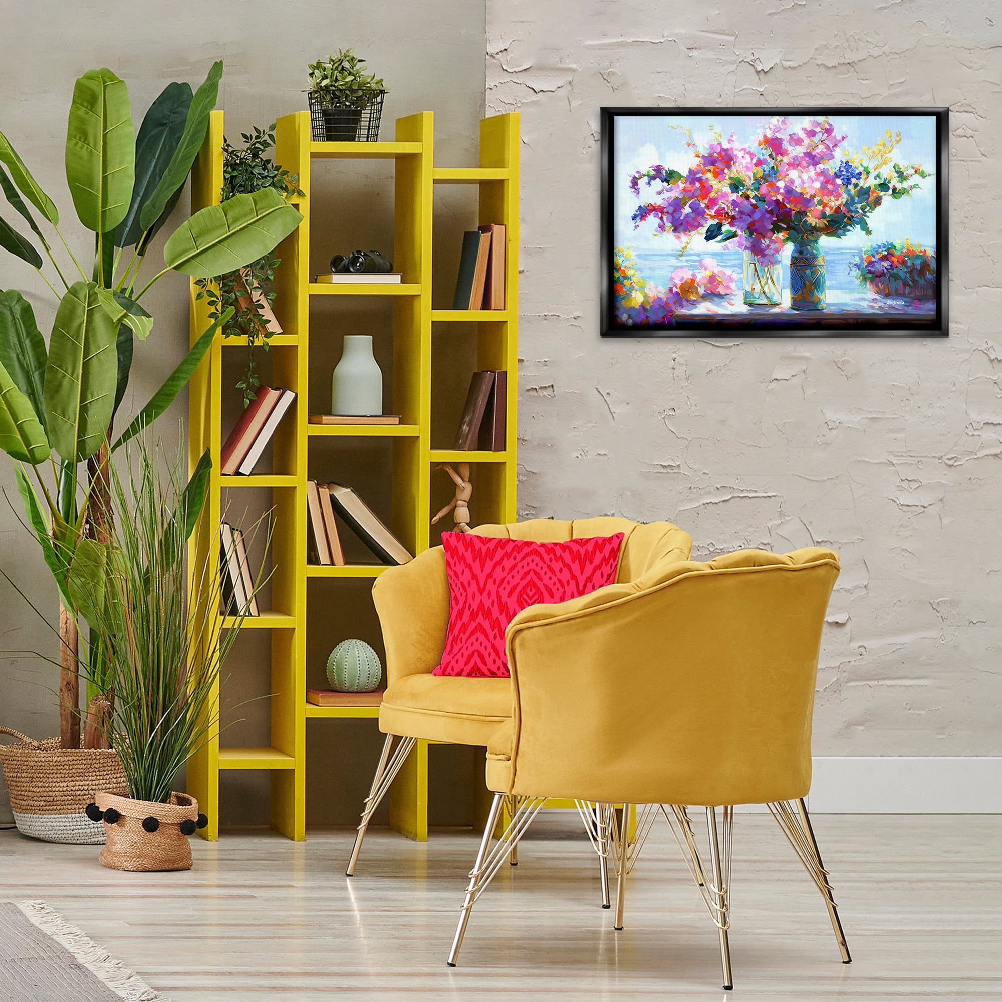 Stupell Industries Ocean Breeze Blossoms Botanical & Floral Painting Black Floater Framed Art Print Wall Art, 25 x 17