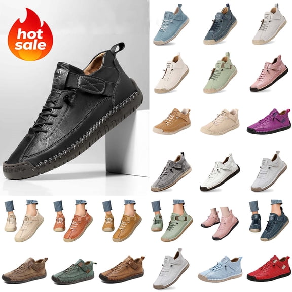 Comfortable Orthopedic Sneakers Unisex Support Handmade Leather Shoes Flat Loafers for Walking Hiking - Slip On Design with Arch Support