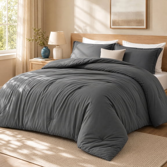 Queen Comforter Set, 3-Piece All Season Bedding with 2 Pillow Shams, Soft Microfiber Down Alternative (88x88 Inches, Grey)