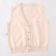 thumbnail image 2 of Girls Boys School Uniform Sweater Vests, Solid Color Button V-Neck Classic Knit Vests Big Children Sleeveless Cardigan Tops Beige M, 2 of 5