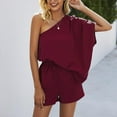 thumbnail image 2 of KBODIU Jumpsuits for Women Solid Color One Shoulder SLoose Fitting Casual One-piece Shorts Rompers Bodysuit for Women Wine L, 2 of 6