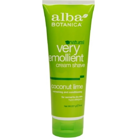 Alba Botanica Natural Very Emollient Cream Shave, Coconut Lime 8 oz (Pack of