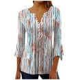 thumbnail image 2 of AOOCHASLIY Spring/Fall Women's Trendy Loose-Fit 3/4-Sleeves V-Neck Printed Blouse Casual Fashion Shirt Tops, 2 of 5