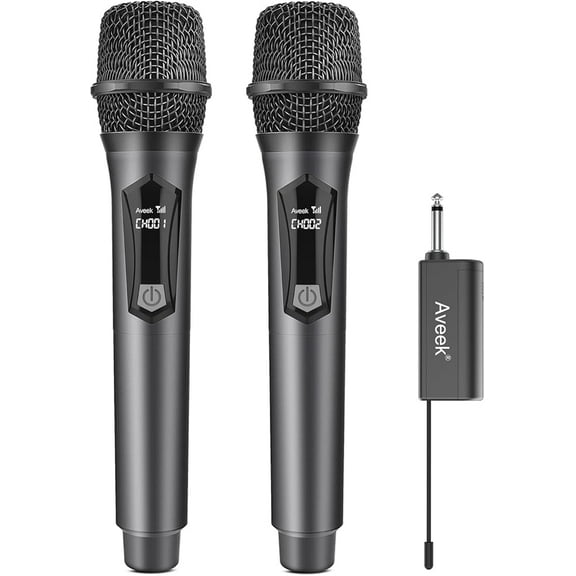 Aveek Wireless Karaoke Microphone, Handheld Mic with Rechargeable Receiver, for Powered Speakers and Amplifiers, Karaoke Microphone Set for Singing,Karaoke,Wedding,DJ,Party (2 Packs)