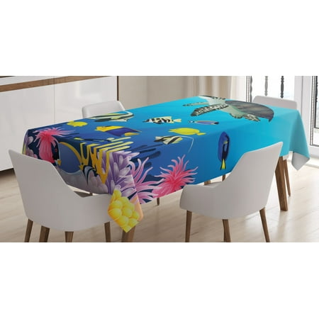 

Ocean Tablecloth Sea Turtle Putterfish Clownfish Swimming Subaquatic Tropical Life Fins Seaweed Print Rectangular Table Cover for Dining Room Kitchen 52 X 70 Inches Multicolor by Ambesonne