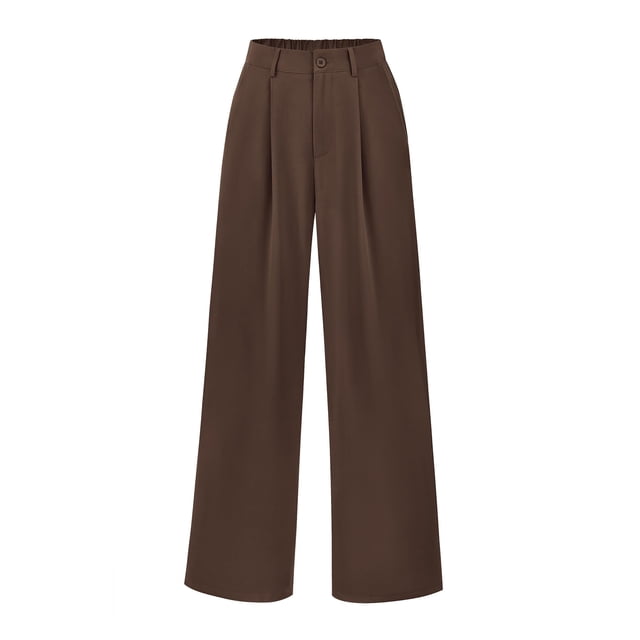 Pantalones PRETTYGARDEN Palazzo de Pierna Ancha y Cintura Alta para Oficina Casual en Café Talla L
