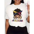 thumbnail image 2 of Camiseta De Mujer De Verano Ligera Básica Para Mochilero, Camping, CaminarVenezuela-Inspired Bandana Print Crew Neck T-Shirt - Casual Short Sleeve Top for Women, Breathable Polyester, Machine Washab, 2 of 8