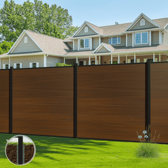 Mondaria 6 Feet×6 Feet Privacy Fence, Outdoor Wood Plastic Composite, Waterproof Security Barriers Fencing (Brown with 1 Post)