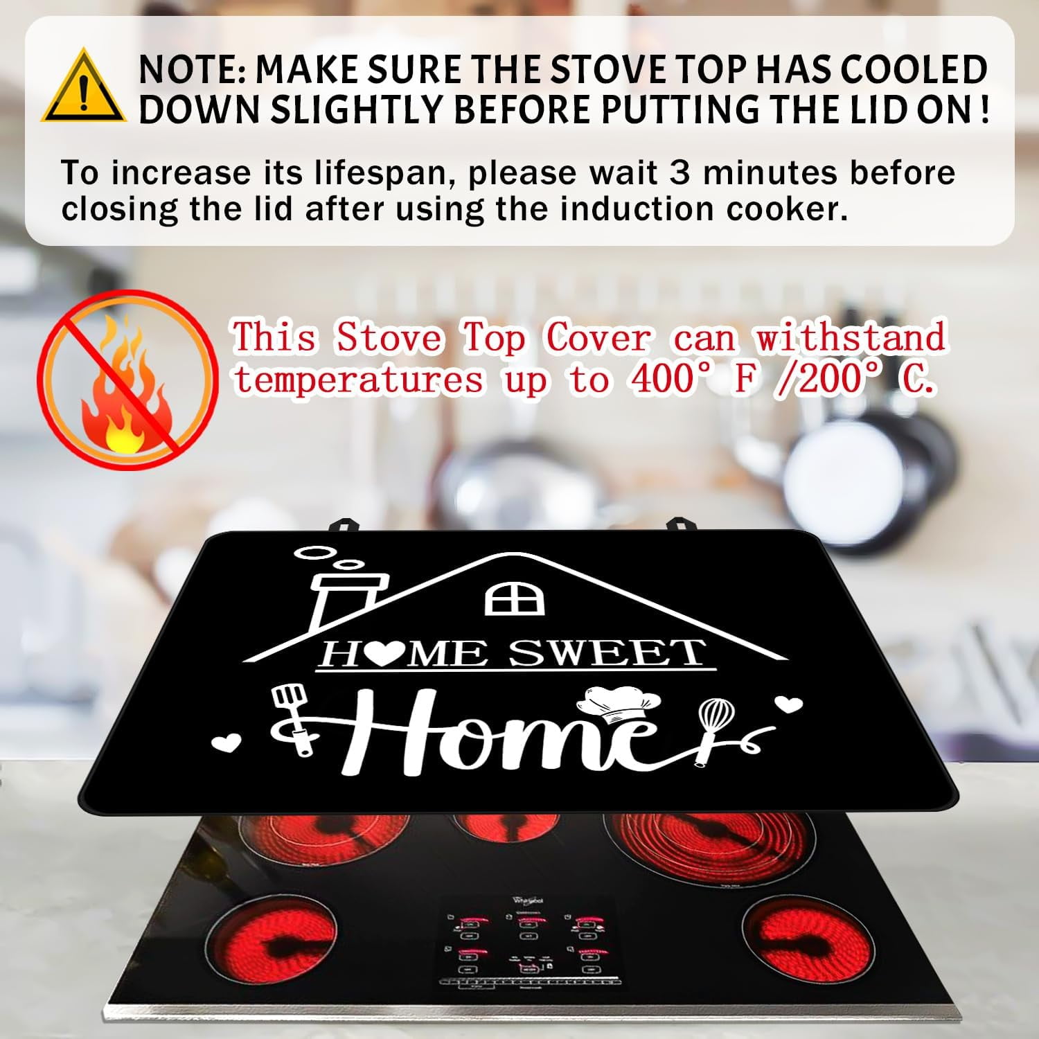 Stove Top Cover for Electric Stove 28 "x 20 ", Home Sweet Home Heat Resistant Glass Top Stove Cover Protector, Glass Cooktop Covers, Kitchen Flat Stove Top Covers for Electric Stove