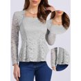 thumbnail image 2 of DARING DIVA Women's Lace Square Neck Long Sleeve Stretch Peplum Blouses XS Gray, 2 of 6