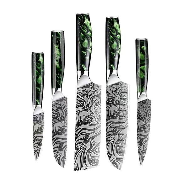 5pcs Professional Chef Knife Set Damascus Laser Japanese Kitchen Knives with 7" Santoku Knife,7" Cleaver Knife,5" Santoku Knife,5" Utility Knife and 4" Paring Knife