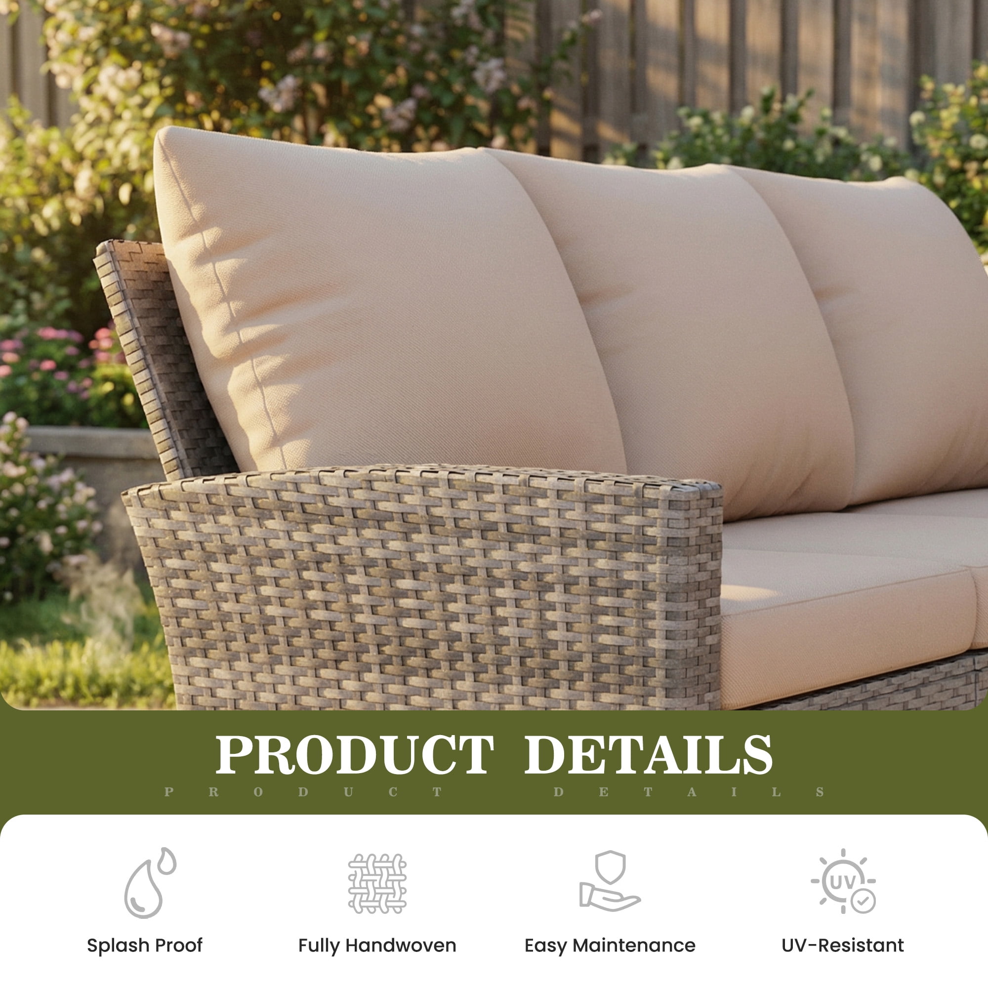 ELPOSUN 5 Pieces Outdoor Sectional PE Rattan Conversation Sofa Set with Gray Wicker, Beige