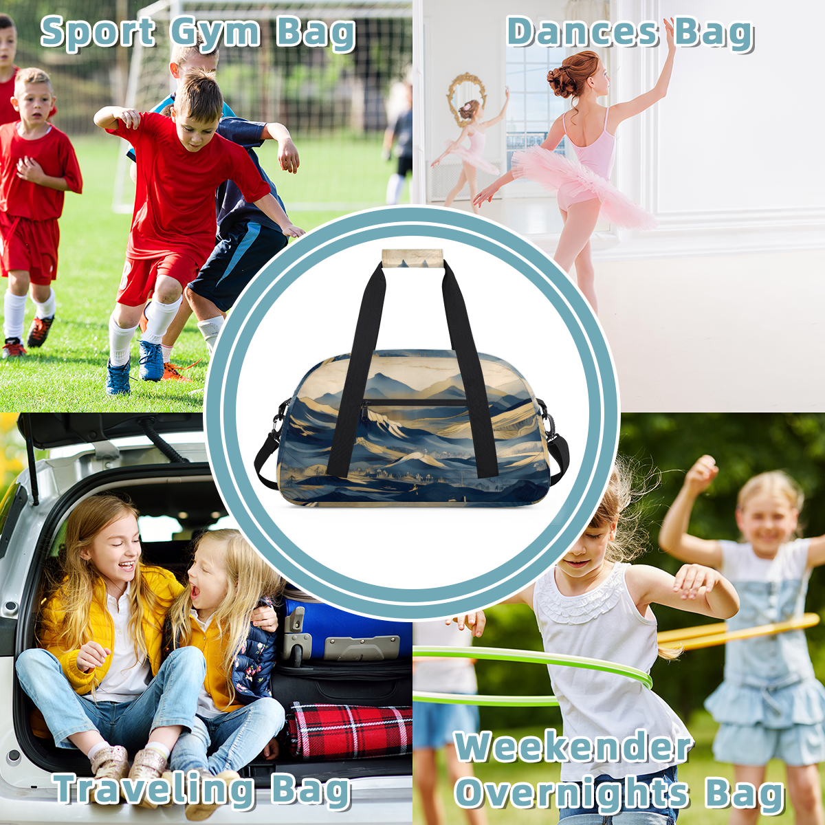 Herdesigns Sports Duffle Bags Travel Duffle Bag Gym Bag Mountains Weekender Travel Bag Waterproof Overnight Bag Carry On Travel Tote Bag Dance Bags
