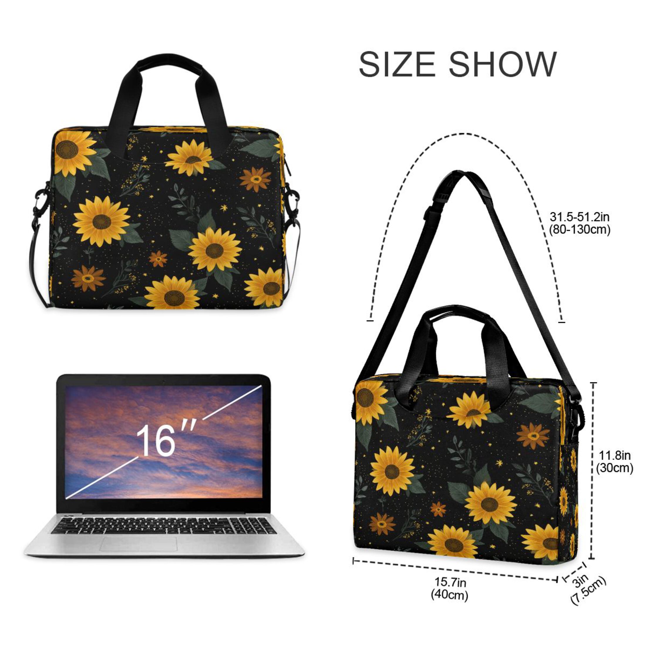 16" Laptop Tote Bag Laptop Sleeve Case Computer Briefcase for Work & Travel Yellow Sunflower Pattern