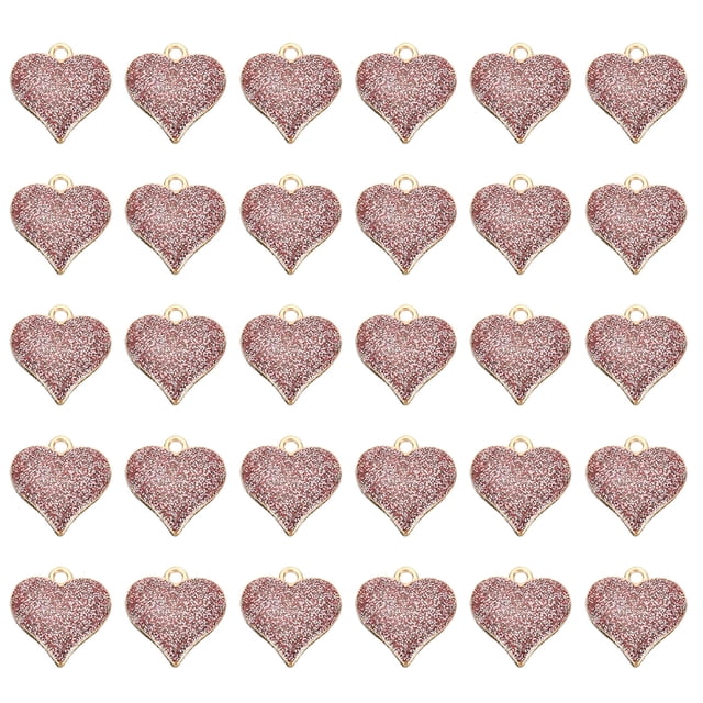 Uxcell Colgantes de Esmalte, Paquete de 30 Colgantes en Forma de Corazón para Hacer Joyería DIY, Rosa