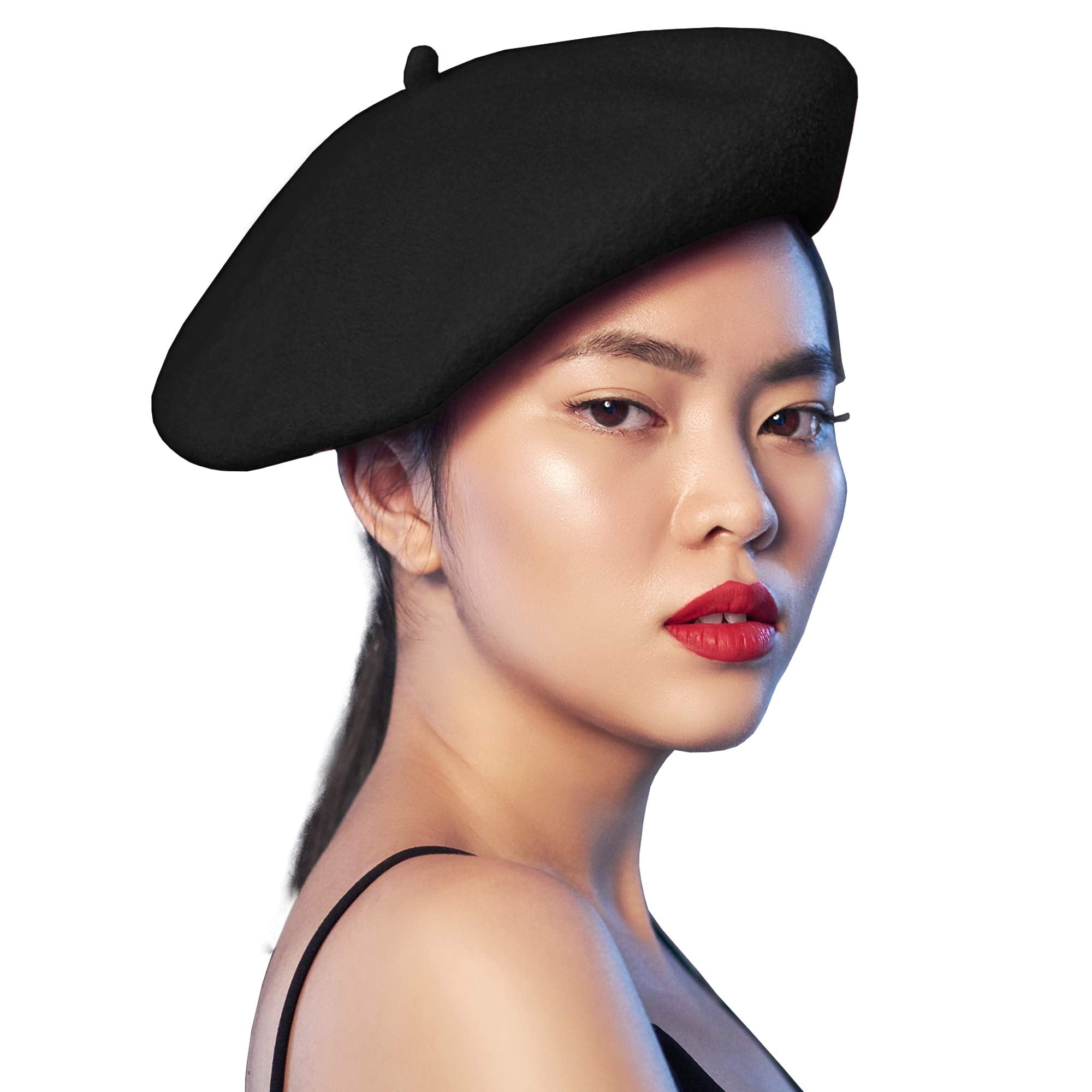 Skeleteen Black French Style Beret Women's Classic Beret Hat For