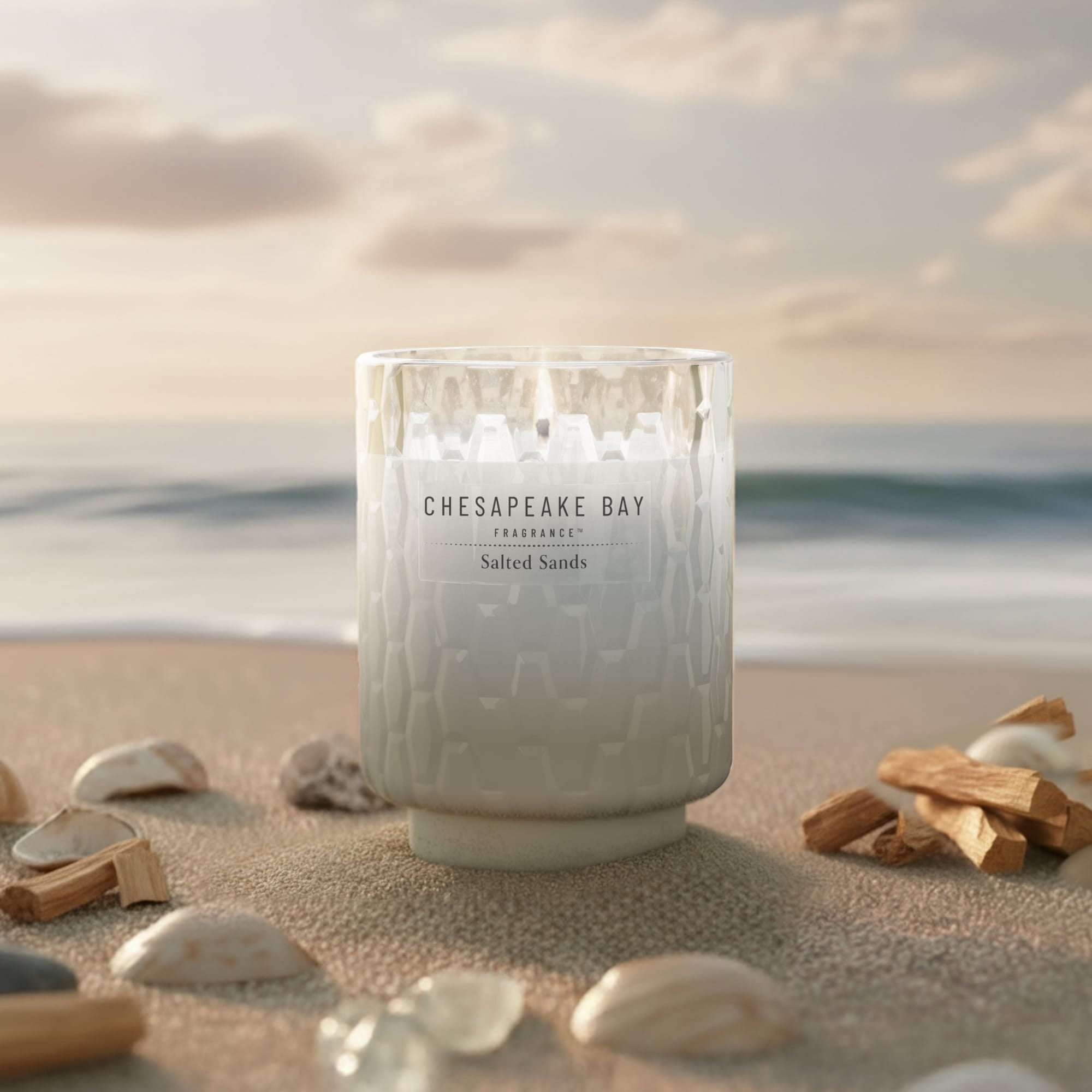 Chesapeake Bay Candle 8 oz | Salted Sands Scent |Exclusive Mood Evoking Fragrance |Textured Sea Glass-Inspired Jar | Premium Soy Blend Wax with Essential Oils