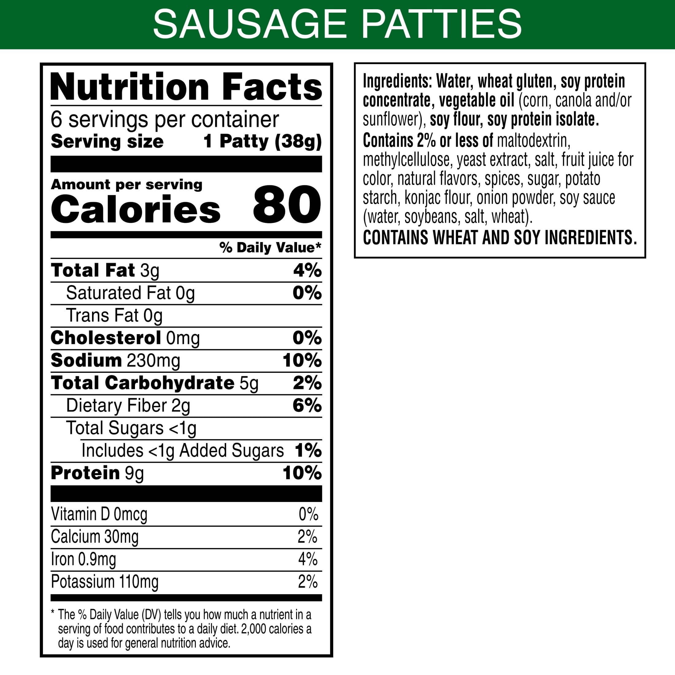 MorningStar Farms Veggie Breakfast Original Plant Based Sausage Patties, Vegan Meat, 8 oz, 6 Count Bag