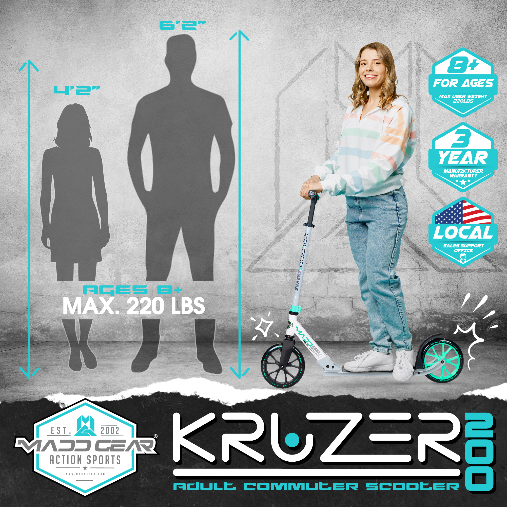 Madd Gear Kruzer 200mm Commuter Scooter - Easy folding - Height Adjustable - image 3 of 13