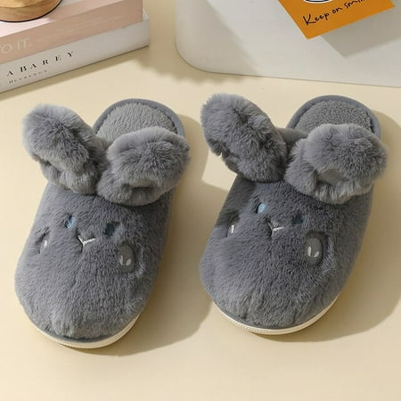 

CoCopeanut Cute Cartoon Slipper for Woman Winter Indoor Warm Plush Ladeis Shoes Slides Kawaii Rabbit Girls Home Faux Fur Female Slippers