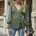 thumbnail image 4 of Baqcunre Sweaters For Women Women'S Fall Winter Wrap V Neck Sweater Balloon Sleeves Ribbed Knitted Pullover Tie Front Top Jumper Tops For Women 2023 Hoodies For Women A M, 4 of 9