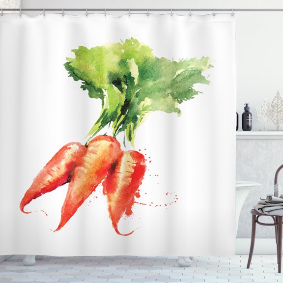 Ambesonne Vegetable Art Shower Curtain, Watercolor Carrot, 69"Wx75"L, Orange Green White