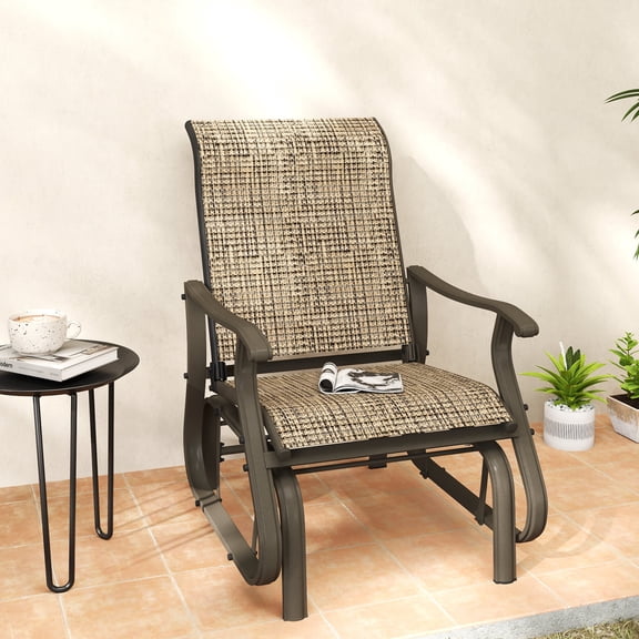 Outsunny Outdoor Swing Glider Chair, Patio Mesh Rocking Chair with Steel Frame for Backyard, Garden, and Porch, Light Mixed Brown