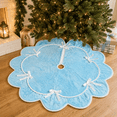 thumbnail image 3 of VKGPHLE 47.24 Inch Blue Plush Christmas Tree Skirt, Large White Bow Scalloped Xmas Tree Base Cover for Winter Holiday Gift Decor, 3 of 4
