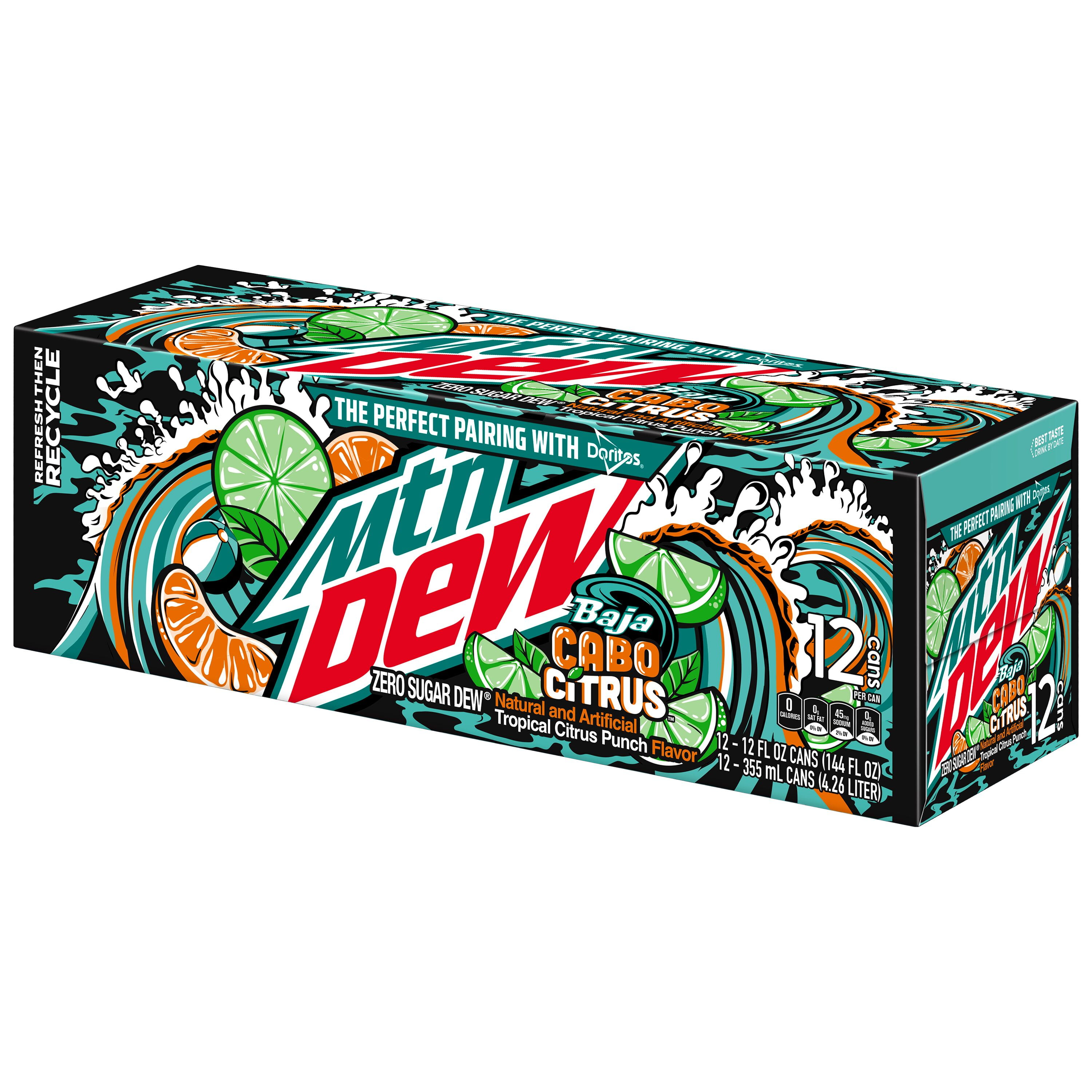 (2 pack) Mountain Dew Zero Sugar Baja Blast Soda Cabo Citrus, 12 fl oz 12 pack Cans