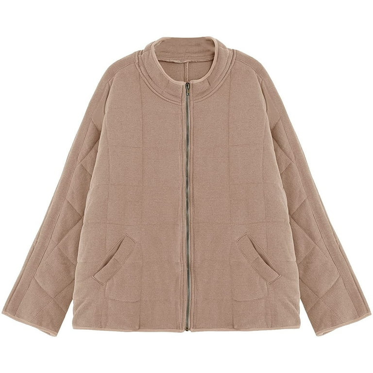 Sopiago Quilted Jackets for Women Long Sleeve Zip Up Jacket Coat
