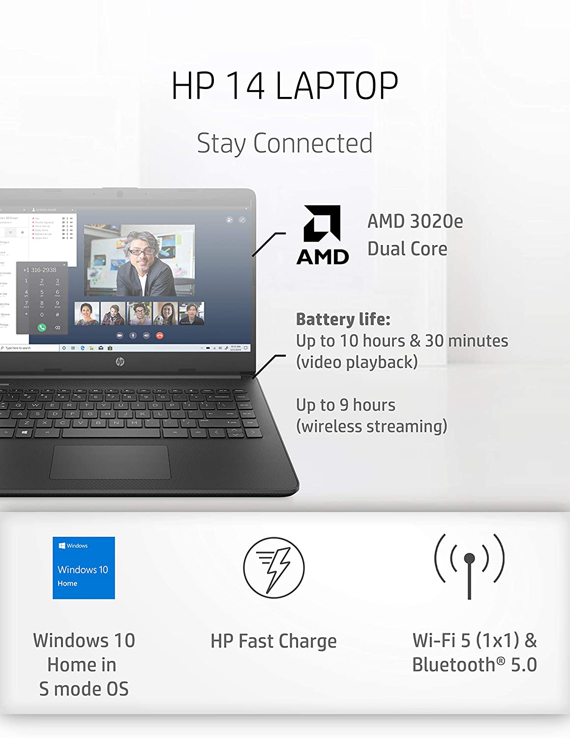 HP LAPTOP 14" HD TOUCH AMD 3020e 4 64GB eMMC 14-fq0050nr - image 4 of 5