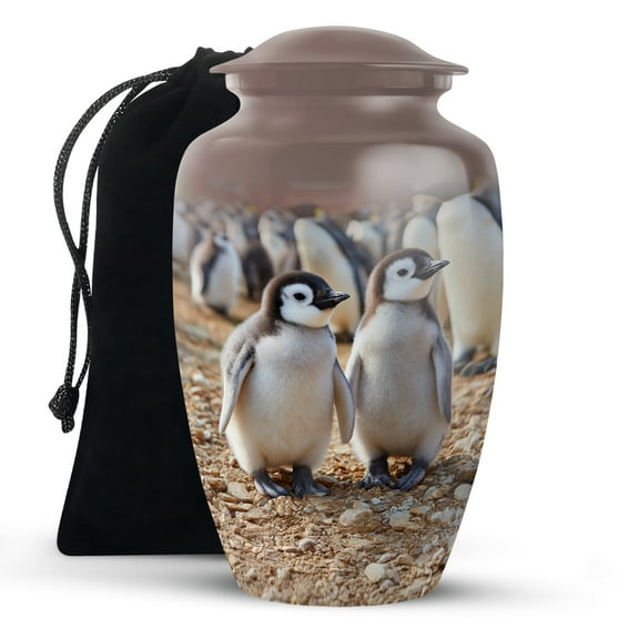 KARYLIZ Penguin Colony Cremation Urns For Human Ashes Adult Female - Large Memorial Decorative Urn For Male - Natural Stone Brown Burial Urn For Cremated Remains