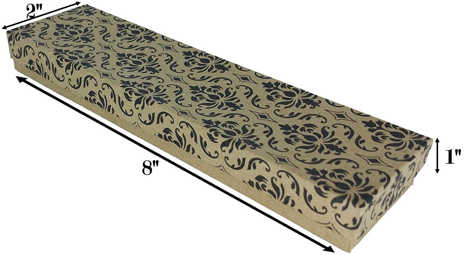 N'icePackaging - 100 Qty Kraft Imported Cotton Filled Bracelet Jewelry Boxes - for Bracelets/Watches & Thin Necklaces - 8" x 2" x 1"