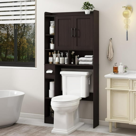 Over The Toilet Storage Cabinet, Farmhouse Storage Cabinet Over Toilet with Barn Door,Home Space-Saving Toilet Rack, for Bathroom, Restroom, Laundry