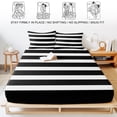 thumbnail image 5 of Queen Size Fitted Sheet Set - Black Striped 3 Piece Bedding Sets 16" Deep Pocket Fitted Sheet with 2 Pillowcases, Modern Simple Monochrome Geometric White Brushed Microfiber Hotel Luxury Bed Sheets, 5 of 9