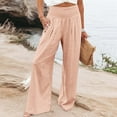thumbnail image 4 of FAVIPT Womens Linen Pants with Pockets Linen Pants Women Summer 2024 Casual Drawstring Elastic Waist Cotton Long Wide Leg Pant Lounge Trousers with Pockets Pink,M, 4 of 8