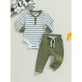 thumbnail image 3 of Loicainy Baby Toddler Boy 2Pcs Fall Outfits 3 6 12 18 24 Months Long Sleeve Striped Print Romper + Pants Set Infant Warm Clothes, 3 of 9