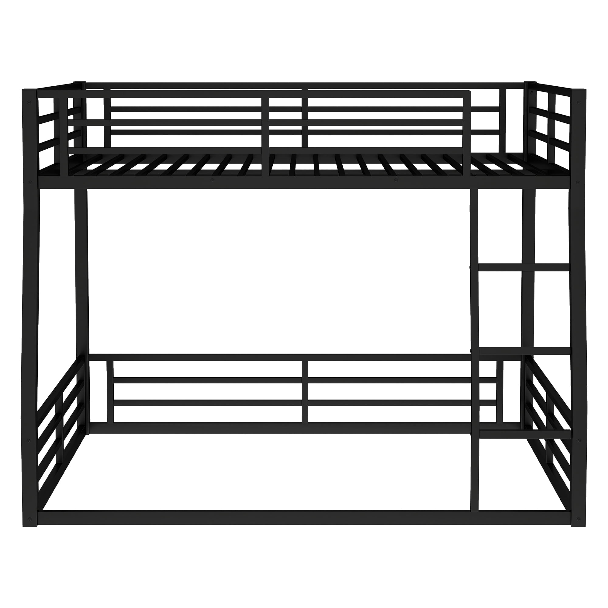 Leumius Metal Bunk Bed,Full XL over Queen Floor Bunk Bed Frame for Kids/Teens/Adults,Space-Saving/Noise Reduced/No Box Spring Needed,Black