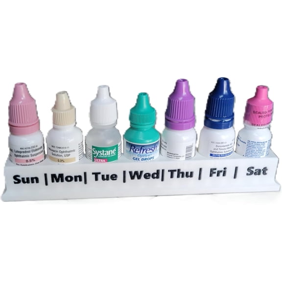 Znet3D Eye Drop Bottle Holder – 7-Slot Weekly Organizer with Day-of-The-Week Labels Secure Storage for Eye Drops, Medication, or Small Bottles