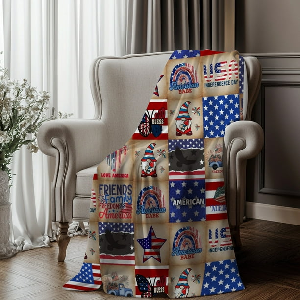 Decoraciones para el Día de los Caídos, decoraciones para el 4 de julio, manta para el Día de la Independencia, manta de franela para cama, manta ligera para sofá con temática del Día de la Bandera de