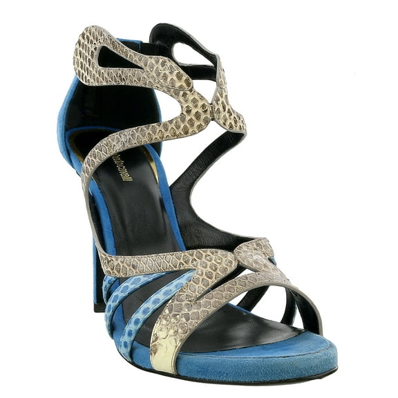 Roberto Cavalli Blue Suede Strappy Back Zip Siletto Sandal-9 for Womens
