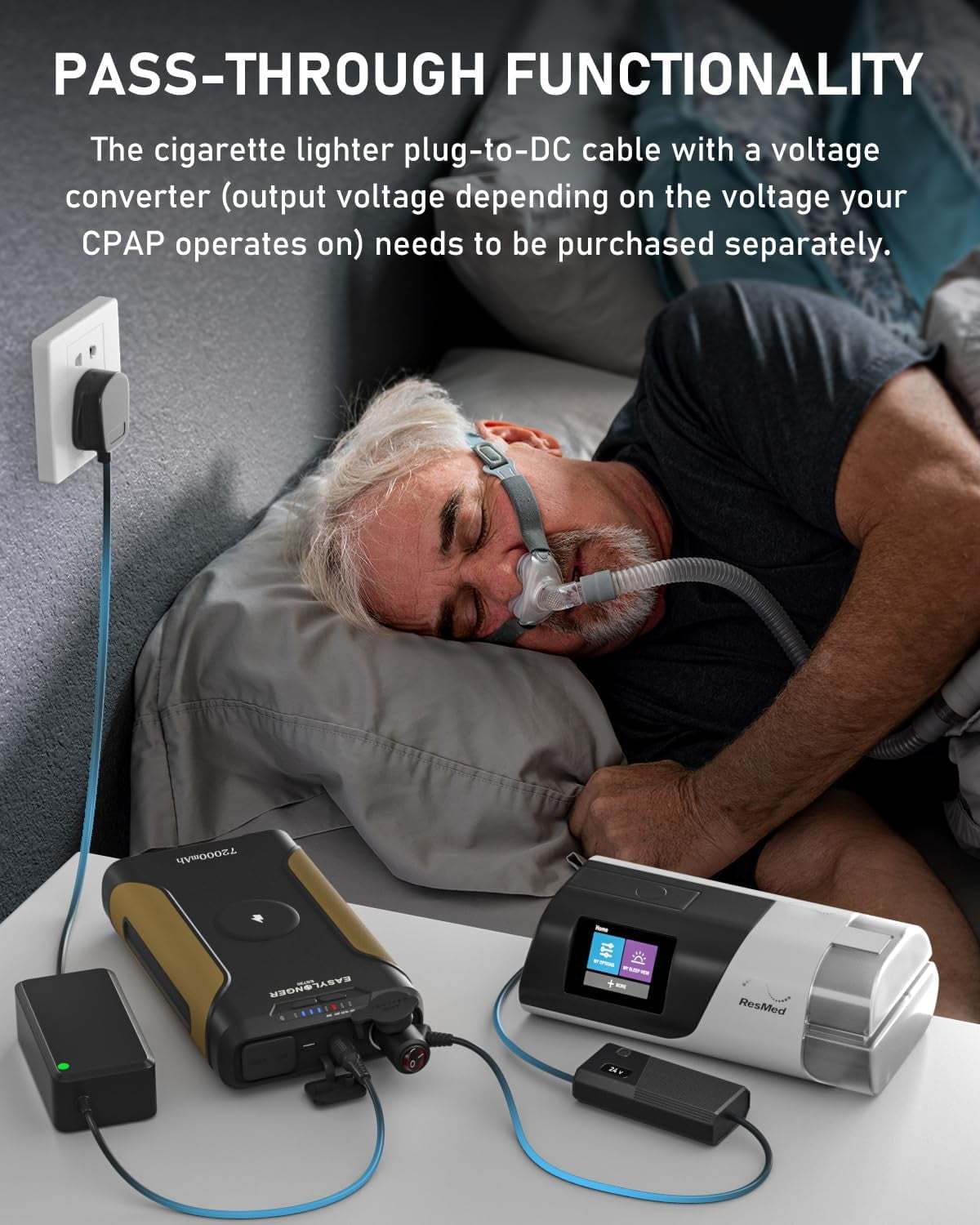 EASYLONGER 266.4Wh CPAP Battery Backup, Compatible with ResMed AirSense 11, AirCurve 11, AirSense 10, AirCurve 10, AirMini, S9, Philips DreamStation 2, DreamStation