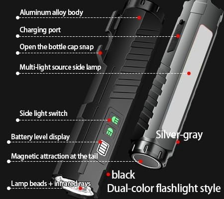 Rechargeable 10,000-Lumen Flashlight High-Lumen LED Tactical Flashlight Features 7 Modes and a Dual-Button Switch with Infrared Capability Ideal for Home Lighting and Camping scenarios