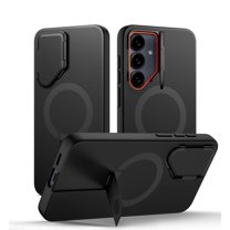 SURITCH Phone Case for Samsung Galaxy S25 FE with Camera Cover and Adjustable Kickstand, Shockproof Slim Magnetic Case, Matte Black