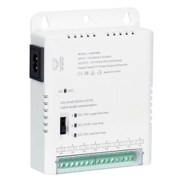 Fuente de alimentación de distribución para cámaras CCTV, entrada de 90 V-264 V CA y salida de 12 V-13,8-15 V CC, 8 canales, HD8C96W