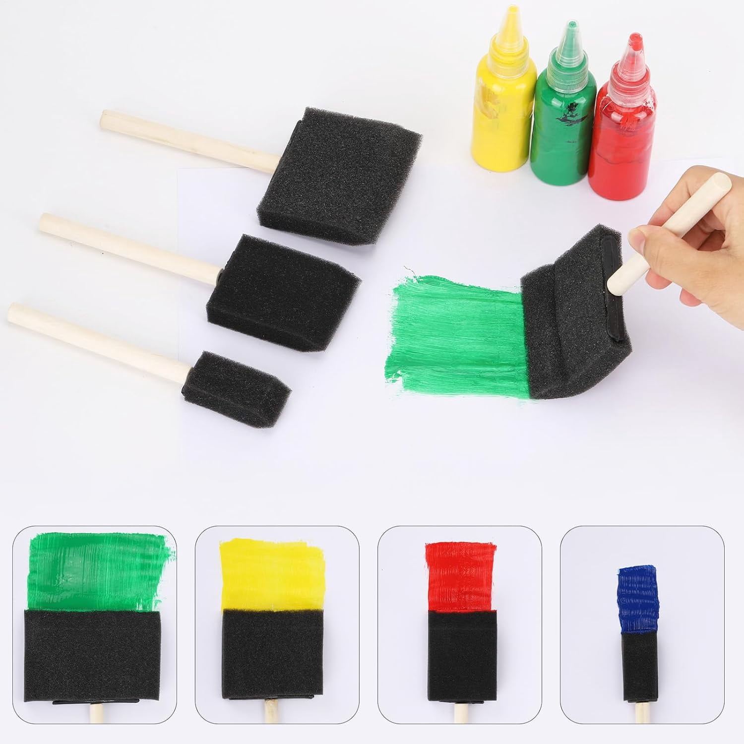 JJEAN-100 Pcs Foam Paint Brushes 4 Sizes Assorted Sponge Paint Brush Wood Handle Paint Brushes Set for Painting, Staining, Varnish, Clean and DIY Craft Projects(1'', 2'', 3''and 4“)
