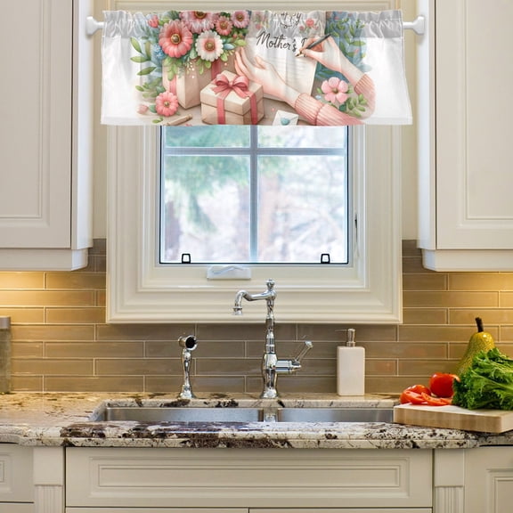 Mother's Day Gifts Flowers Curtain Valances Farmhouse Design Window Treatment Decor Blackout Rod Pocket for Windows Living Room Kitchen 54" x 18"
