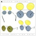 thumbnail image 2 of Retro Smiley Face Double Flip Up Round Circle Lens Hippie Sunglasses Silver - Black Yellow, 2 of 9