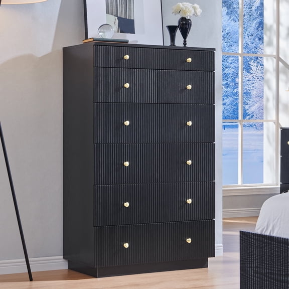 Aitjunz Fluted 7 Drawers Dresser for bedroom, Wood Chest of Drawers with Deep Storage, Tall Modern Bedroom Chest for Closet Hallway, Entryway, Living Room